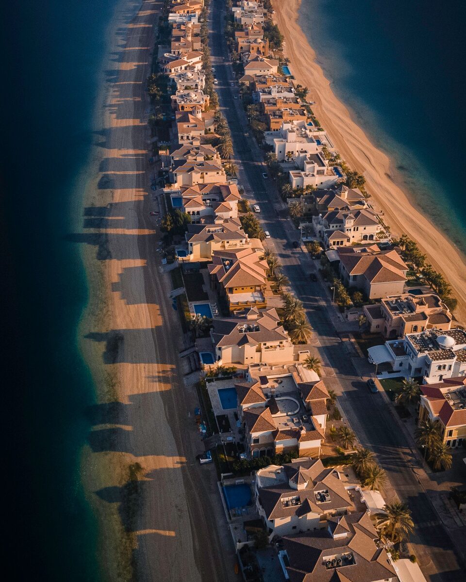 Aerial view of a coastal residential neighbourhood